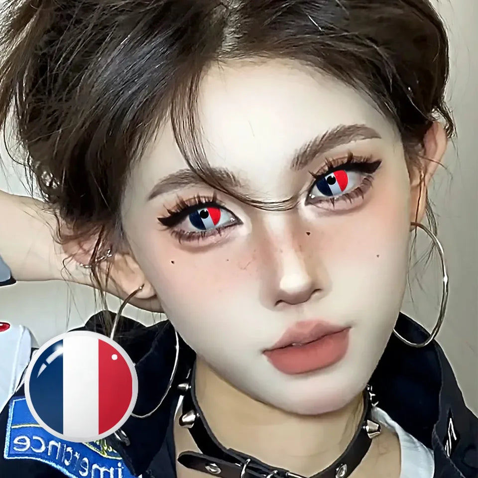 VISUASHOW Independence Day Colored Contact Lenses 2Pcs 6 Months Use National Day & Sports  Fan Party Cosplay Eye Makeup Contacts