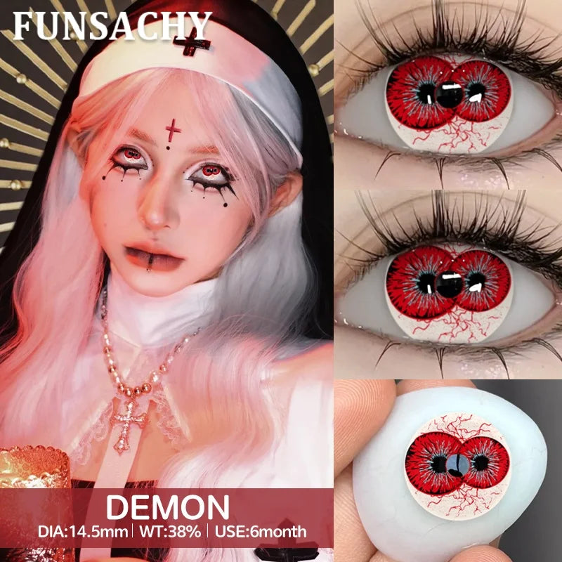 FUNSACHY 1 Pair New Demon Cosplay Contact Lenses for Halloween 2026 Cosplay Makeup Party Contact Lens Vampire Witch Softlens