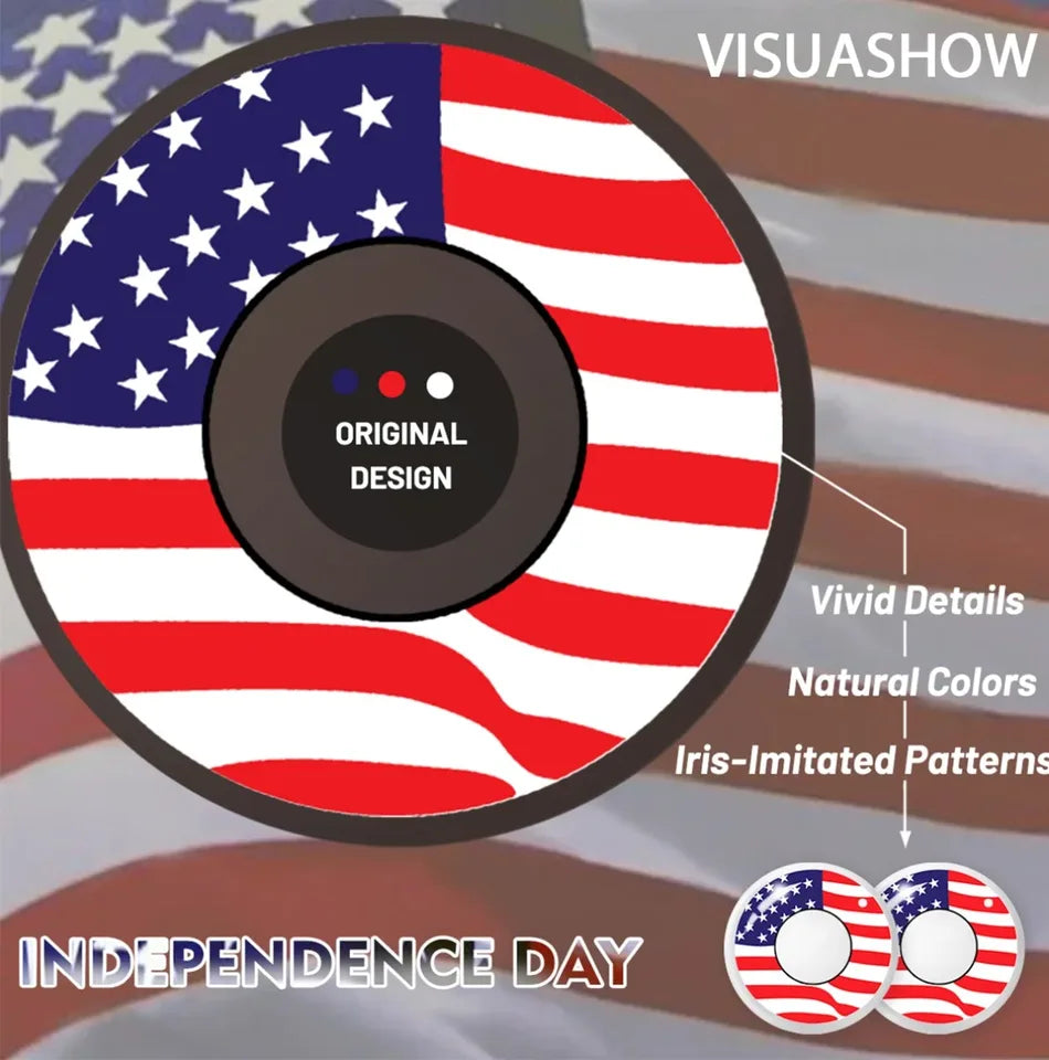 VISUASHOW Independence Day Colored Contact Lenses 2Pcs 6 Months Use National Day & Sports  Fan Party Cosplay Eye Makeup Contacts