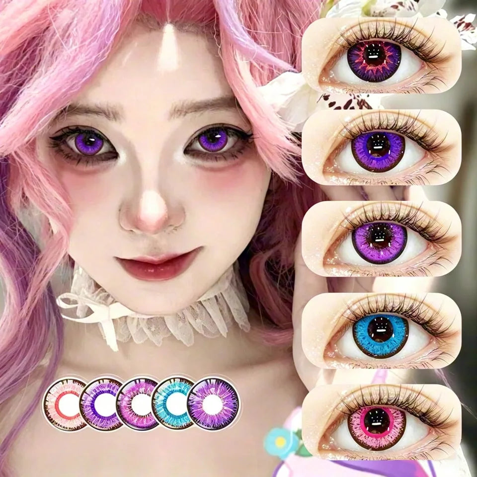 VISUASHOW 6 Months Use Green Red Anime Cosplay Colored Contact Lenses for Coser Cosplayer Daily Party Eye Beauty Makeup Contacts