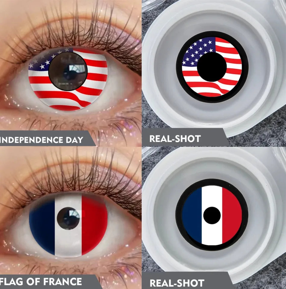 VISUASHOW Independence Day Colored Contact Lenses 2Pcs 6 Months Use National Day & Sports  Fan Party Cosplay Eye Makeup Contacts
