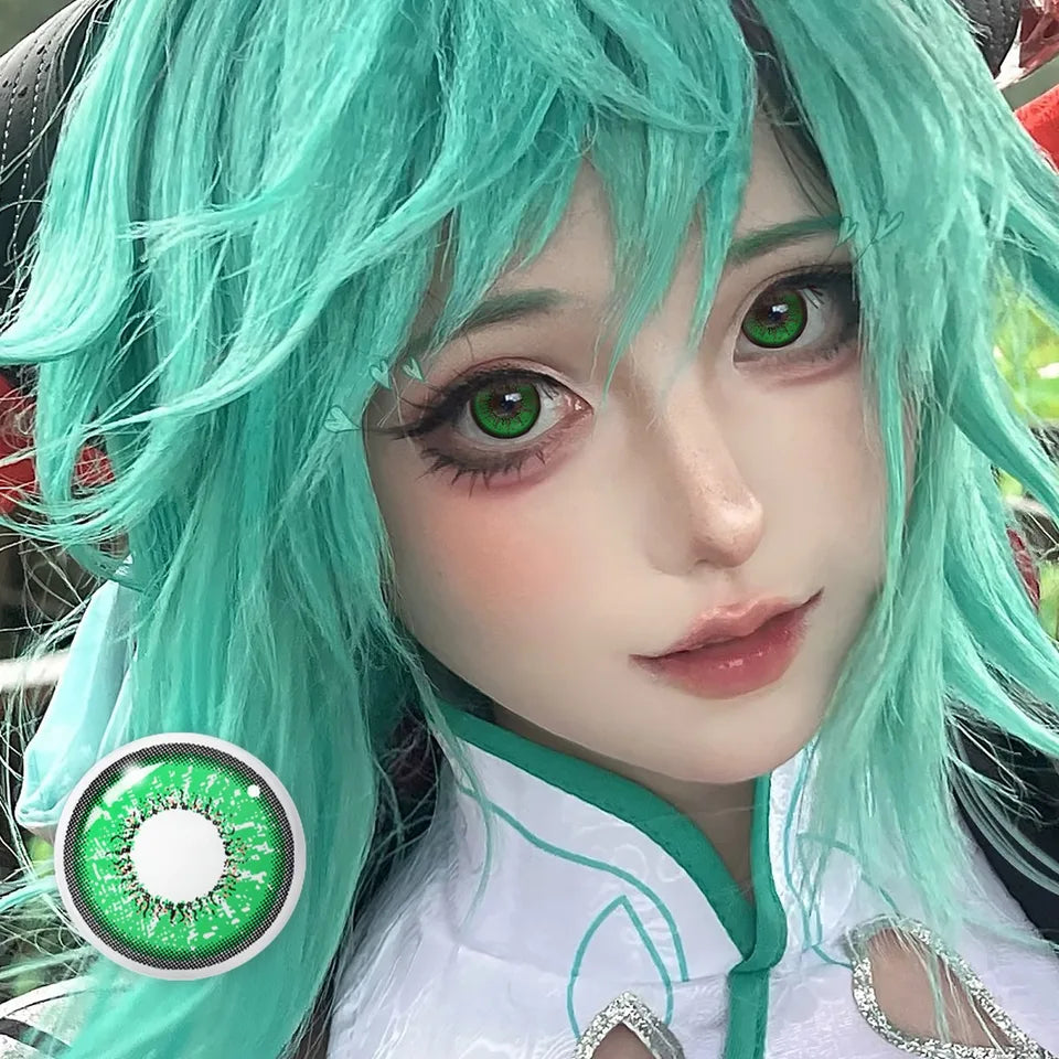 VISUASHOW 6 Months Use Green Red Anime Cosplay Colored Contact Lenses for Coser Cosplayer Daily Party Eye Beauty Makeup Contacts