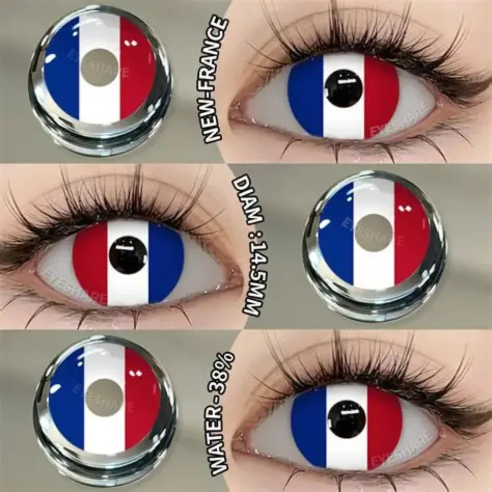 VISUASHOW Independence Day Colored Contact Lenses 2Pcs 6 Months Use National Day & Sports  Fan Party Cosplay Eye Makeup Contacts