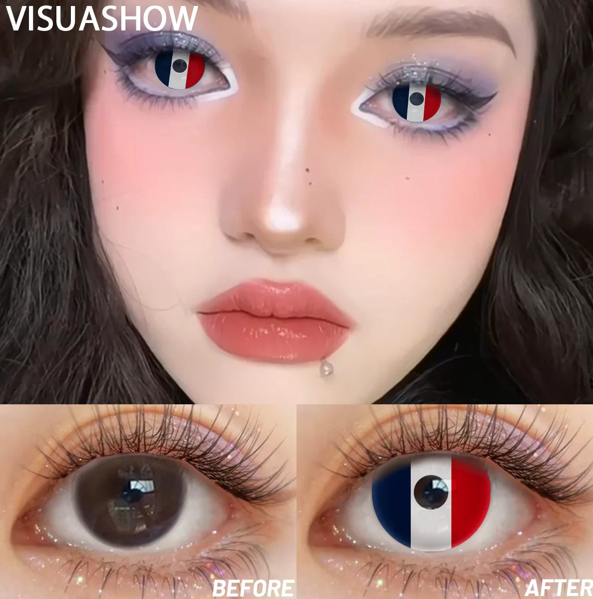 VISUASHOW Independence Day Colored Contact Lenses 2Pcs 6 Months Use National Day & Sports  Fan Party Cosplay Eye Makeup Contacts